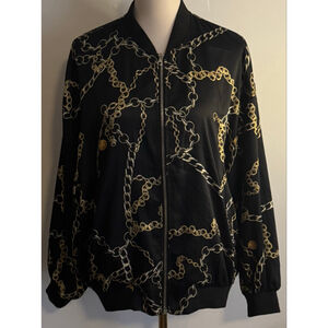 Women's MNG Black & Gold Chain Print Bomber Jacket/Pants M